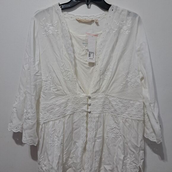Soft Surroundings Icon Melissani Embroidered Boho Eyelet Tunic & Tank Med White - Picture 15 of 15